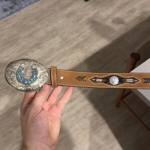 Brown Leather Belt with Silver Buckle